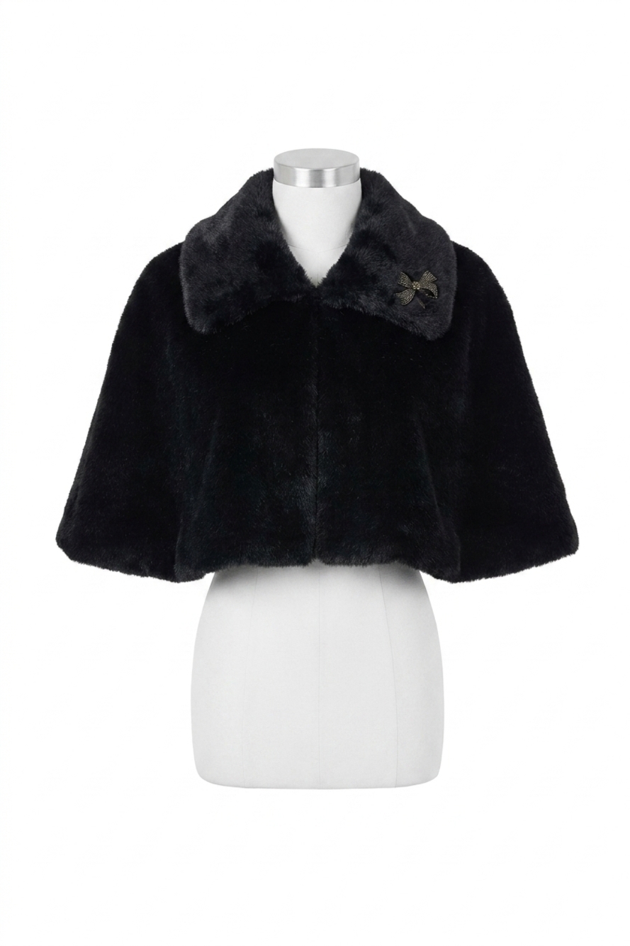 NEW JOSEPH RIBKOFF faux fur cropped cape jacket in black